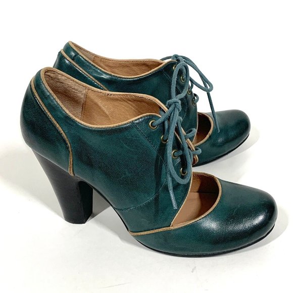 Miz Mooz Shoes - Miz Mooz Normina Green Leather Oxford Lace Up Heels Sz 8